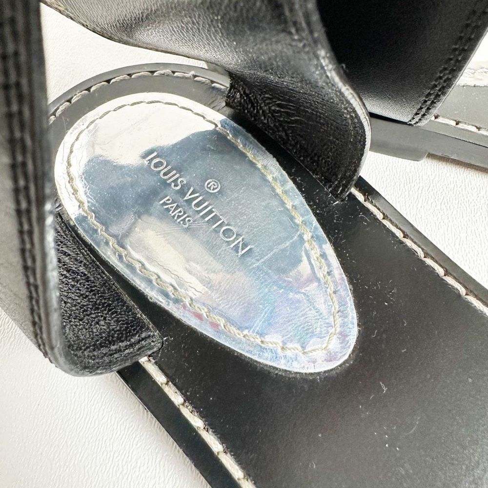 LOUIS VUITTON Ocean Drive Flat Sandals 40 US 9.5 Black Brown Monogram Leather - Picture 9 of 13